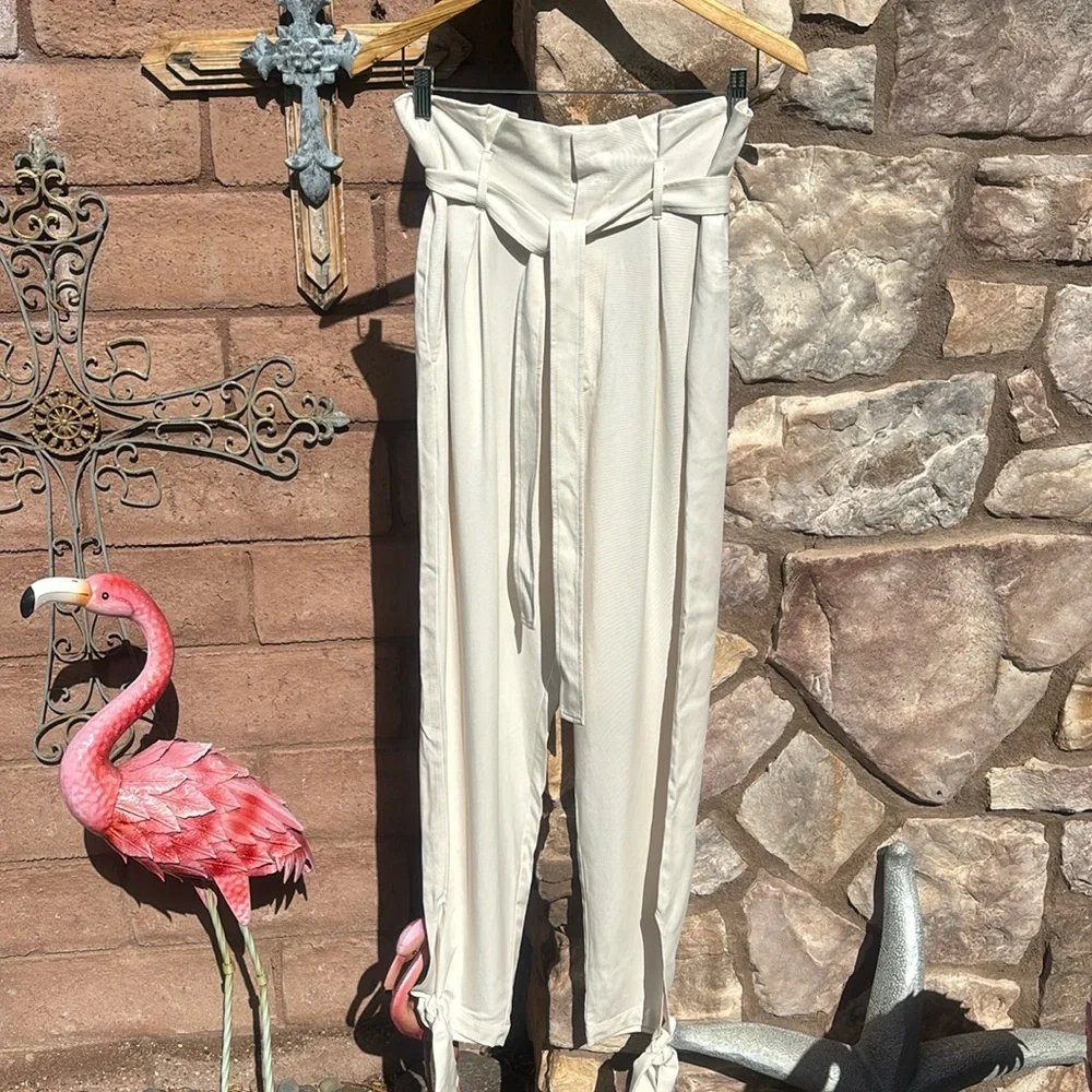 Reformation Avalon Pants Ivory High Waist Size 6 Belted Lyocell Boho Summer